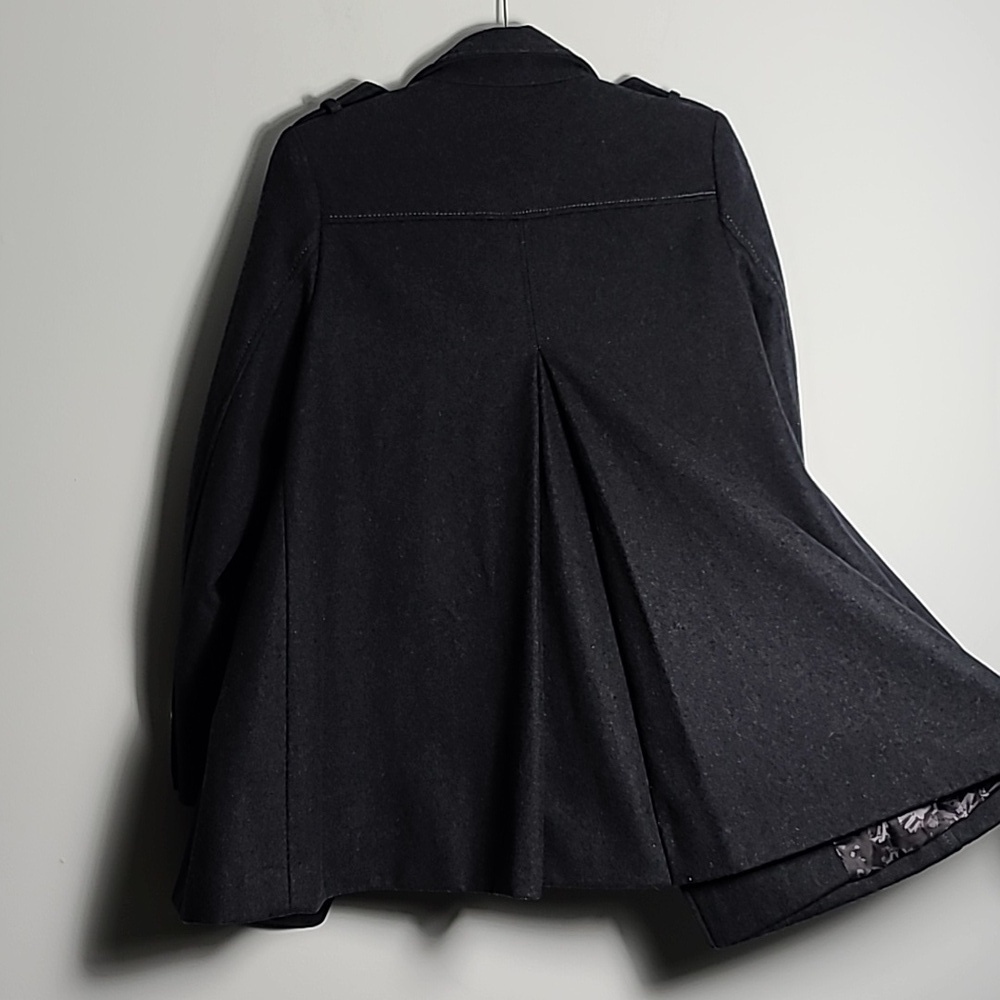 GUESS LOS ANGELES Dark Grey Wool Long Sleeve Button Up Coat Size Petite Small - Picture 16 of 16